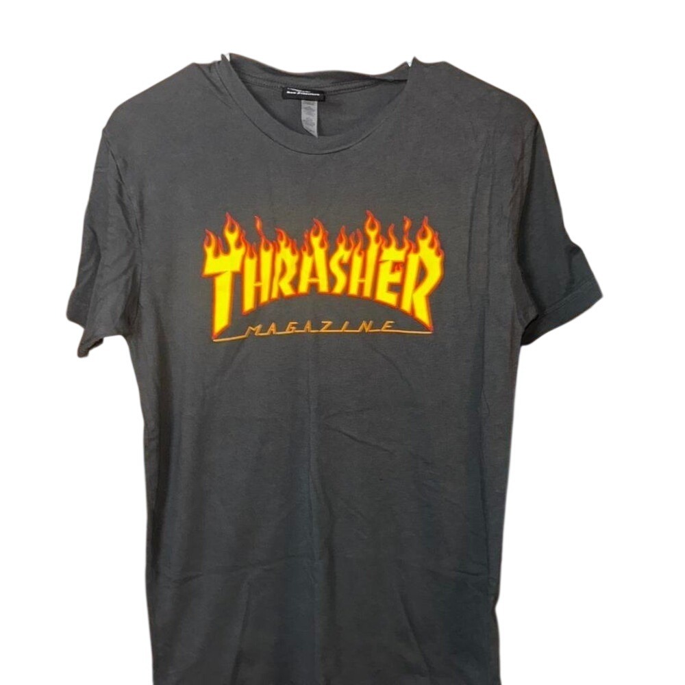 Thrasher Magazine T-Shirt Small Grey Flame Logo Graphic Skate Tee Mens